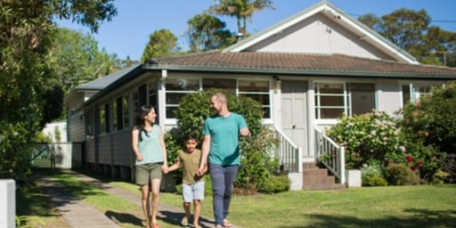 happy family outside home