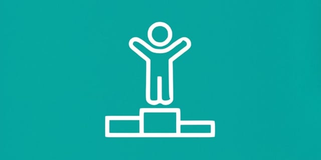 outline of winner stanidng on podium