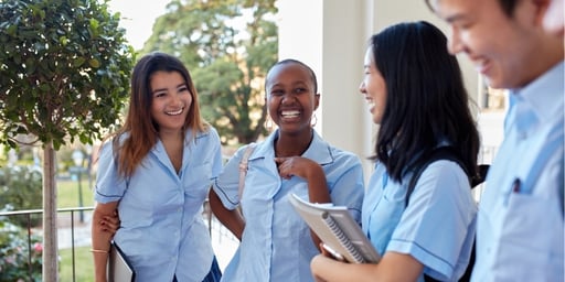school kids talking enjoying