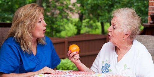 senior having a speech therapy session