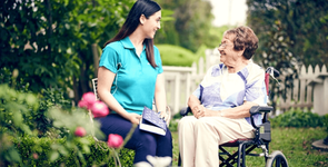 Home Care talking in garden CatholicCare